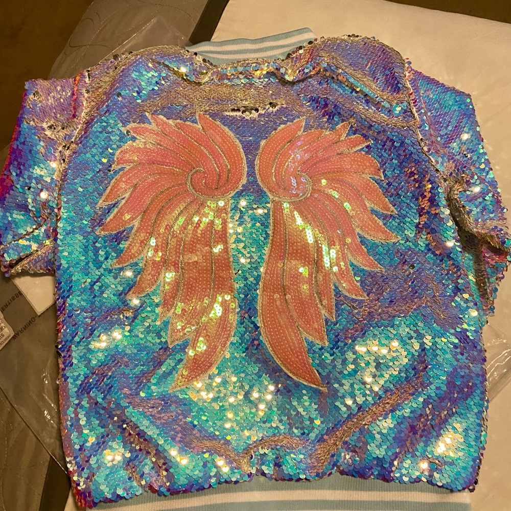Lola and the Boys girls Angel wing bomber jacket